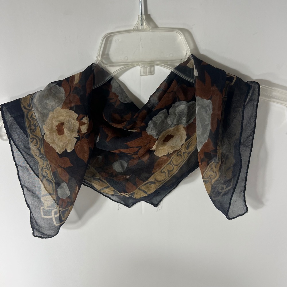 Symphony Scarfs Floral Silk Scarf Brown Gray Black Made in Italy 20"